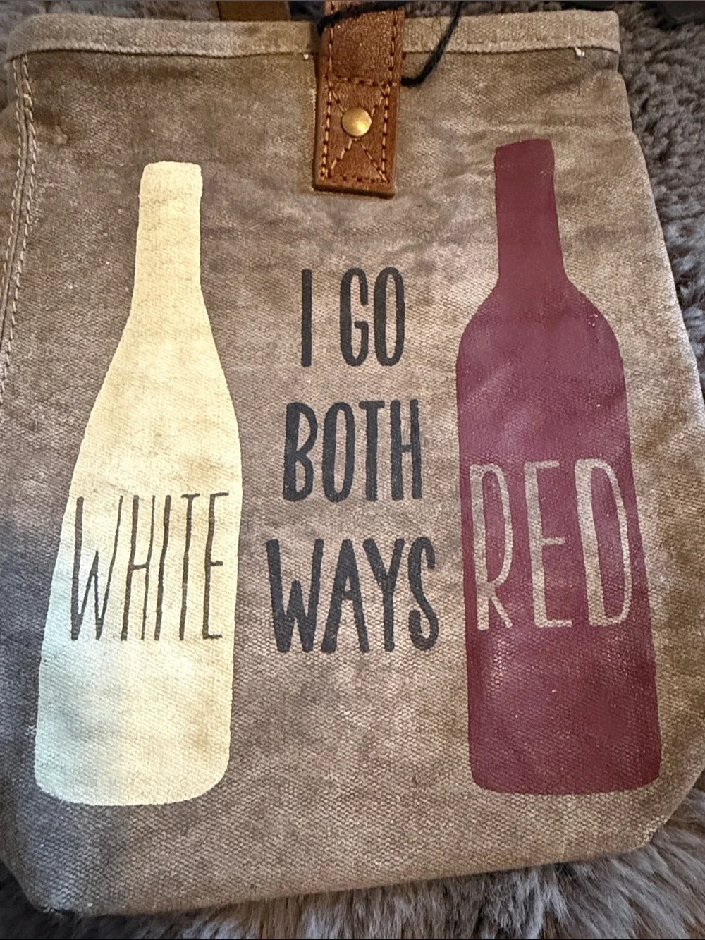 Mona B Wine Bag Carrier Up-Cycled Canvas 2 Bottle I Go Both Ways White Red New